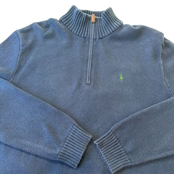 Polo Ralph Lauren 100% Cotton Navy Blue Knit Zip Preppy Sweater Mens Large - Picture 7 of 7